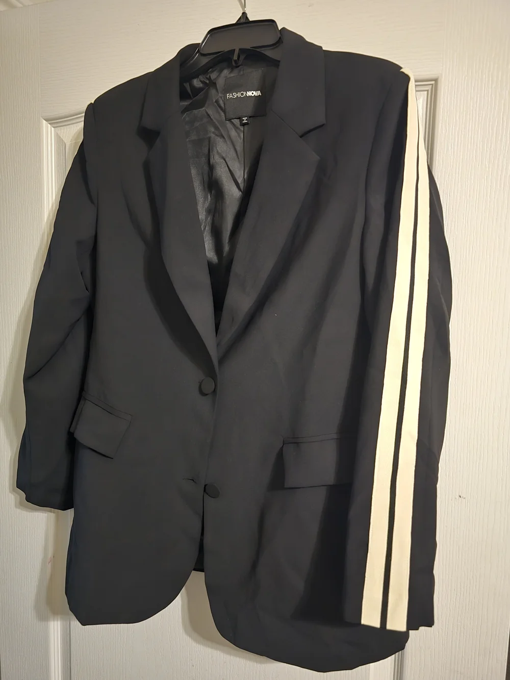 Fashion Nova Racer Stripe Black Stripe-Detail Blazer Jacket SZ LG - Picture 2 of 3